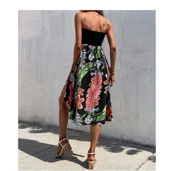Boho Floral Print Tulip Hem Tube Dress - Picture 2 of 10